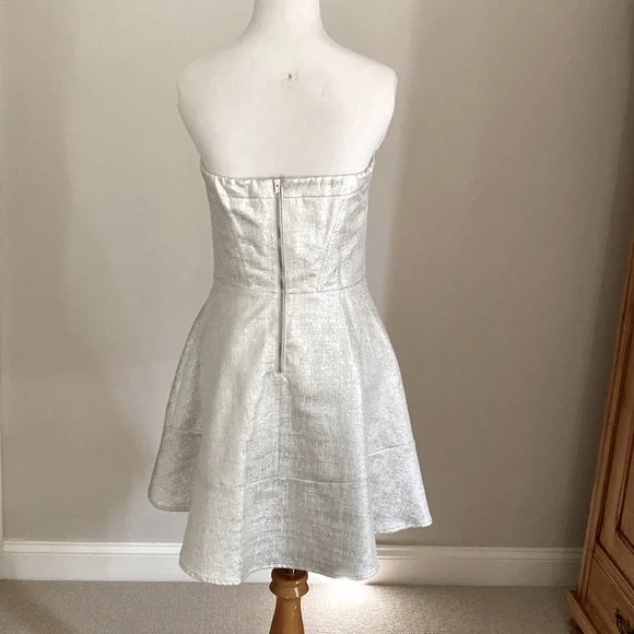 NWT EXPRESS Metallic Silver A-Line Strapless Party Dress Size 6 - Picture 5 of 12